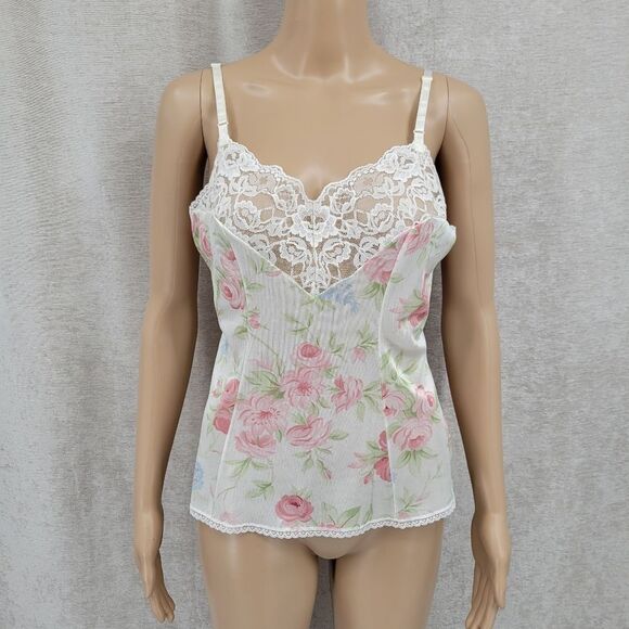 Vassarette Vintage Coquettegirl Floral Lace Slip Camisole Top Nylon Women's M - Picture 1 of 6